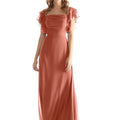 Chiffon Bridesmaid Dress with Straight Neckline and Ruffle Sleeves Morilee