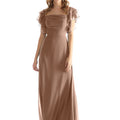 Chiffon Bridesmaid Dress with Straight Neckline and Ruffle Sleeves Morilee