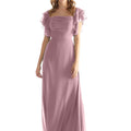 Chiffon Bridesmaid Dress with Straight Neckline and Ruffle Sleeves Morilee