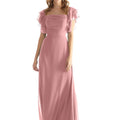 Chiffon Bridesmaid Dress with Straight Neckline and Ruffle Sleeves Morilee