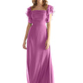 Chiffon Bridesmaid Dress with Straight Neckline and Ruffle Sleeves Morilee