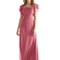 Chiffon Bridesmaid Dress with Straight Neckline and Ruffle Sleeves Morilee