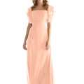 Chiffon Bridesmaid Dress with Straight Neckline and Ruffle Sleeves Morilee