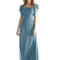 Chiffon Bridesmaid Dress with Straight Neckline and Ruffle Sleeves Morilee