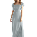 Chiffon Bridesmaid Dress with Straight Neckline and Ruffle Sleeves Morilee