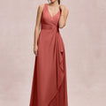 V-Neck Chiffon Bridesmaid Dress with Cascading Ruffle Morilee