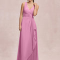 V-Neck Chiffon Bridesmaid Dress with Cascading Ruffle Morilee
