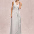 V-Neck Chiffon Bridesmaid Dress with Cascading Ruffle Morilee