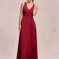 V-Neck Chiffon Bridesmaid Dress with Cascading Ruffle Morilee