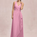 V-Neck Chiffon Bridesmaid Dress with Cascading Ruffle Morilee