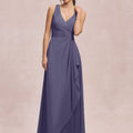 V-Neck Chiffon Bridesmaid Dress with Cascading Ruffle Morilee