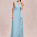 V-Neck Chiffon Bridesmaid Dress with Cascading Ruffle Morilee