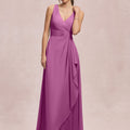 V-Neck Chiffon Bridesmaid Dress with Cascading Ruffle Morilee