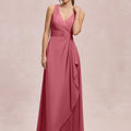 V-Neck Chiffon Bridesmaid Dress with Cascading Ruffle Morilee