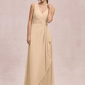 V-Neck Chiffon Bridesmaid Dress with Cascading Ruffle Morilee