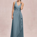V-Neck Chiffon Bridesmaid Dress with Cascading Ruffle Morilee
