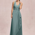 V-Neck Chiffon Bridesmaid Dress with Cascading Ruffle Morilee