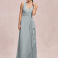 V-Neck Chiffon Bridesmaid Dress with Cascading Ruffle Morilee