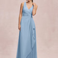 V-Neck Chiffon Bridesmaid Dress with Cascading Ruffle Morilee