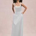 Square Neck Satin Bridesmaid Dress with Detachable Bow Morilee