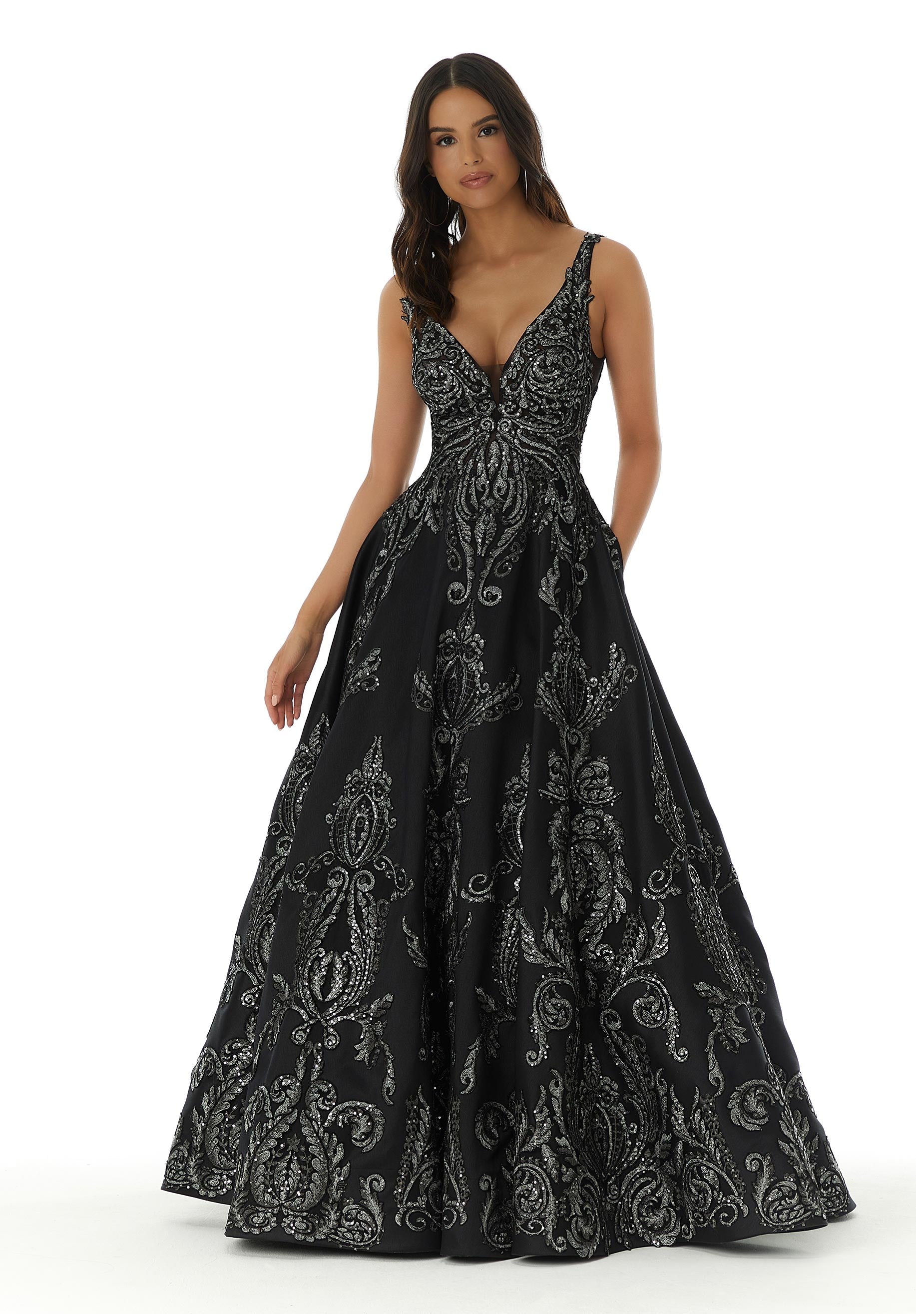Allover Beaded Lace Larissa Satin A-line Party Dress
