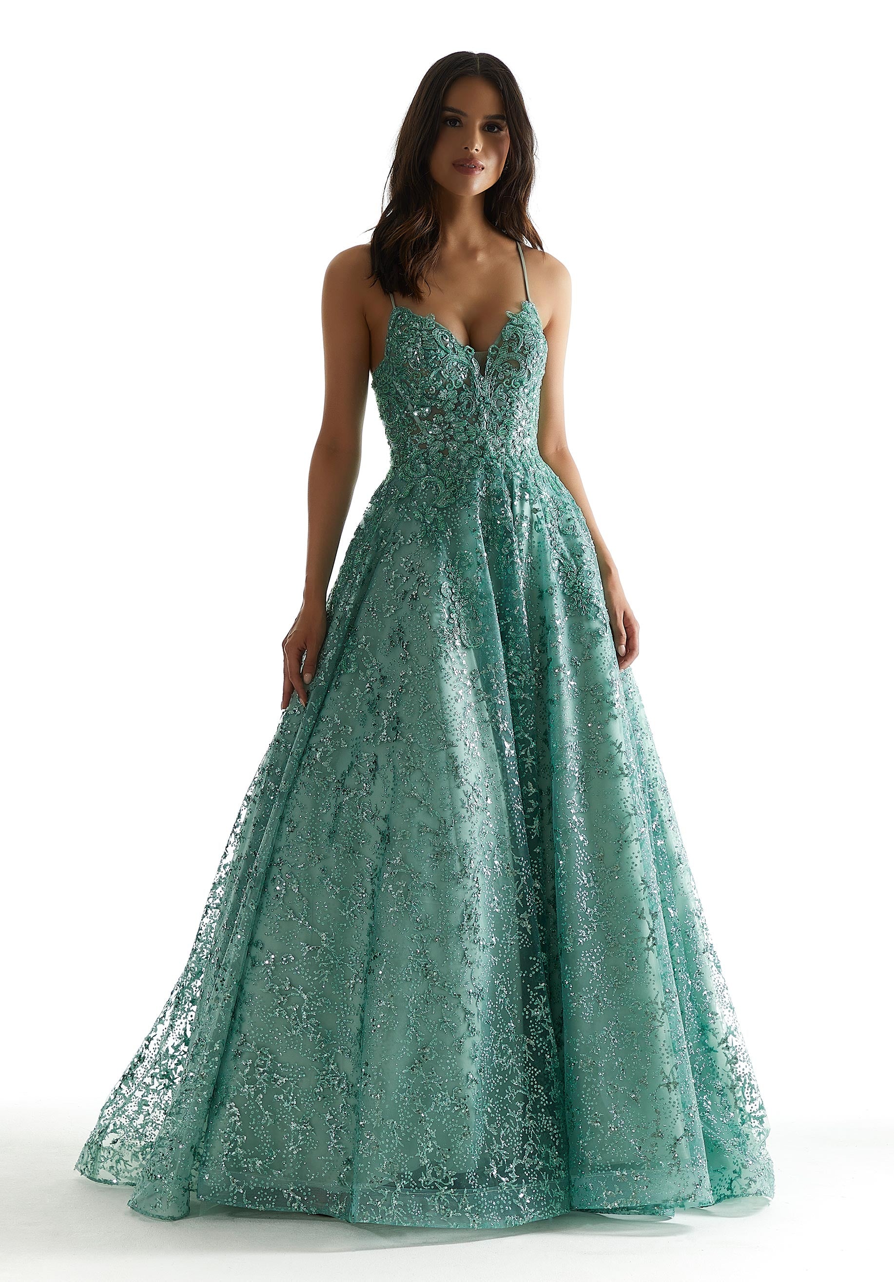 Beaded Lace and Glitter Ball Gown Prom Dress