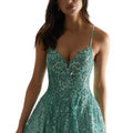 Beaded Lace and Glitter Ball Gown Prom Dress