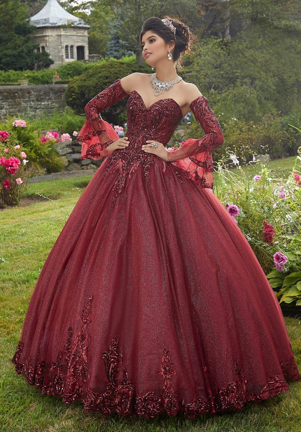 Pattern Sequin and Glitter Tulle Quinceañera Dress Morilee
