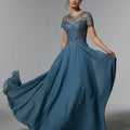 Chiffon Evening Gown with Beaded Embroidery on a Net Bodice Morilee