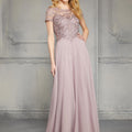 Chiffon Evening Gown with Beaded Embroidery on a Net Bodice Morilee