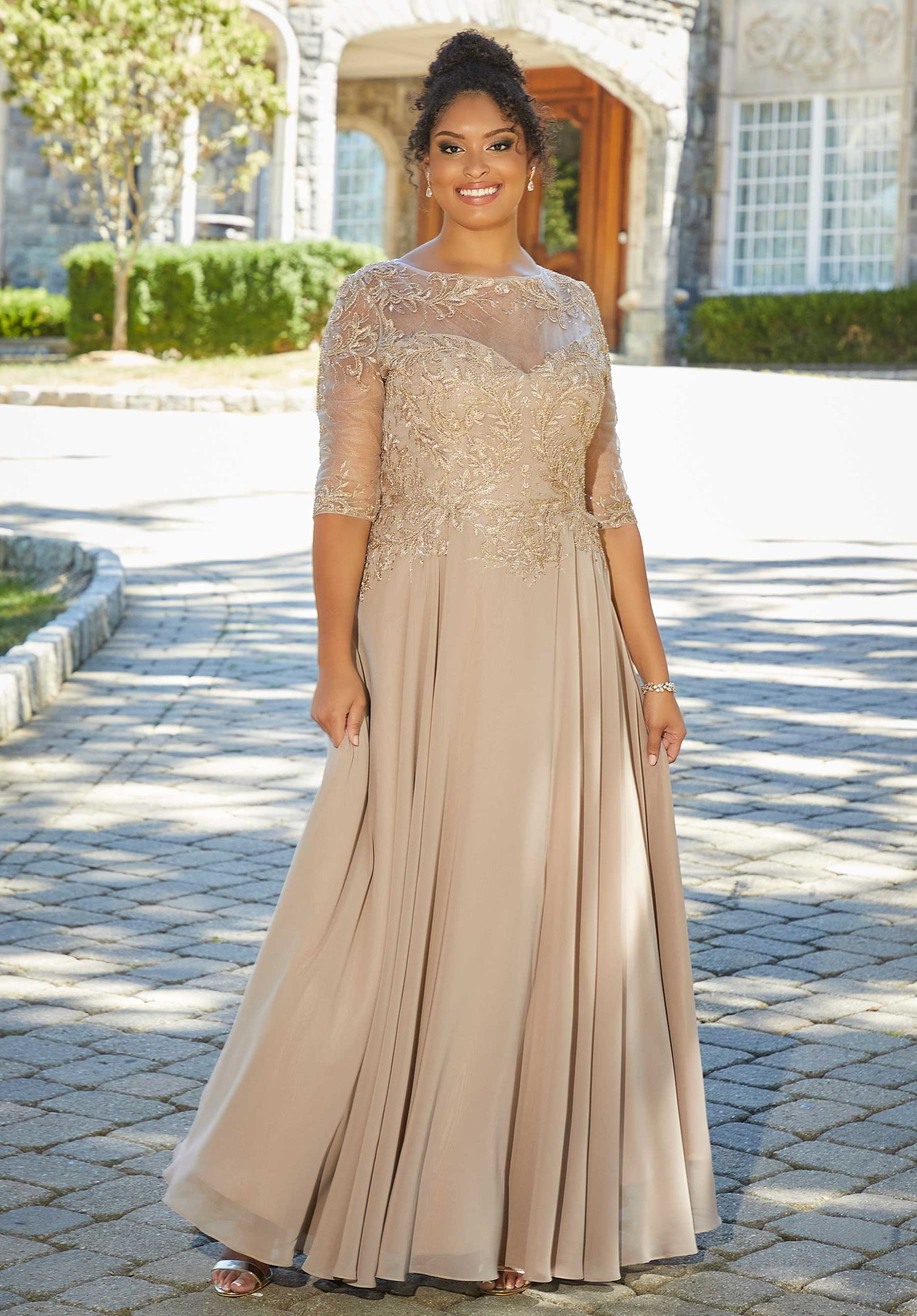 Beaded Embroidery on Net with Chiffon Skirt Morilee