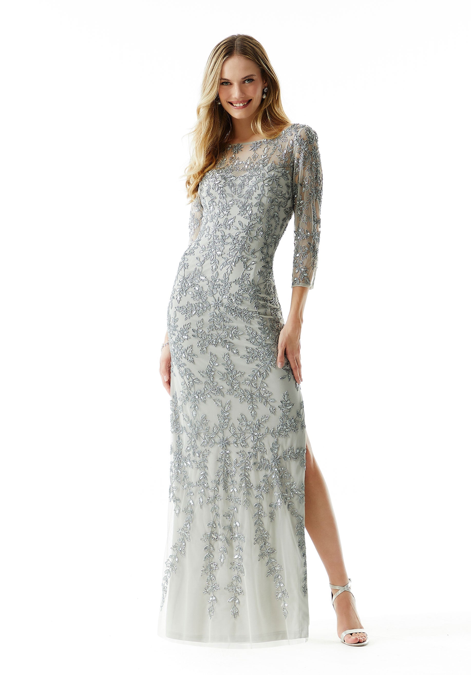 Sheath Evening Gown with Beading in Net Morilee
