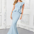 Fit and Flare Evening Gown with Flounced Bodice in Scuba Jersey Morilee