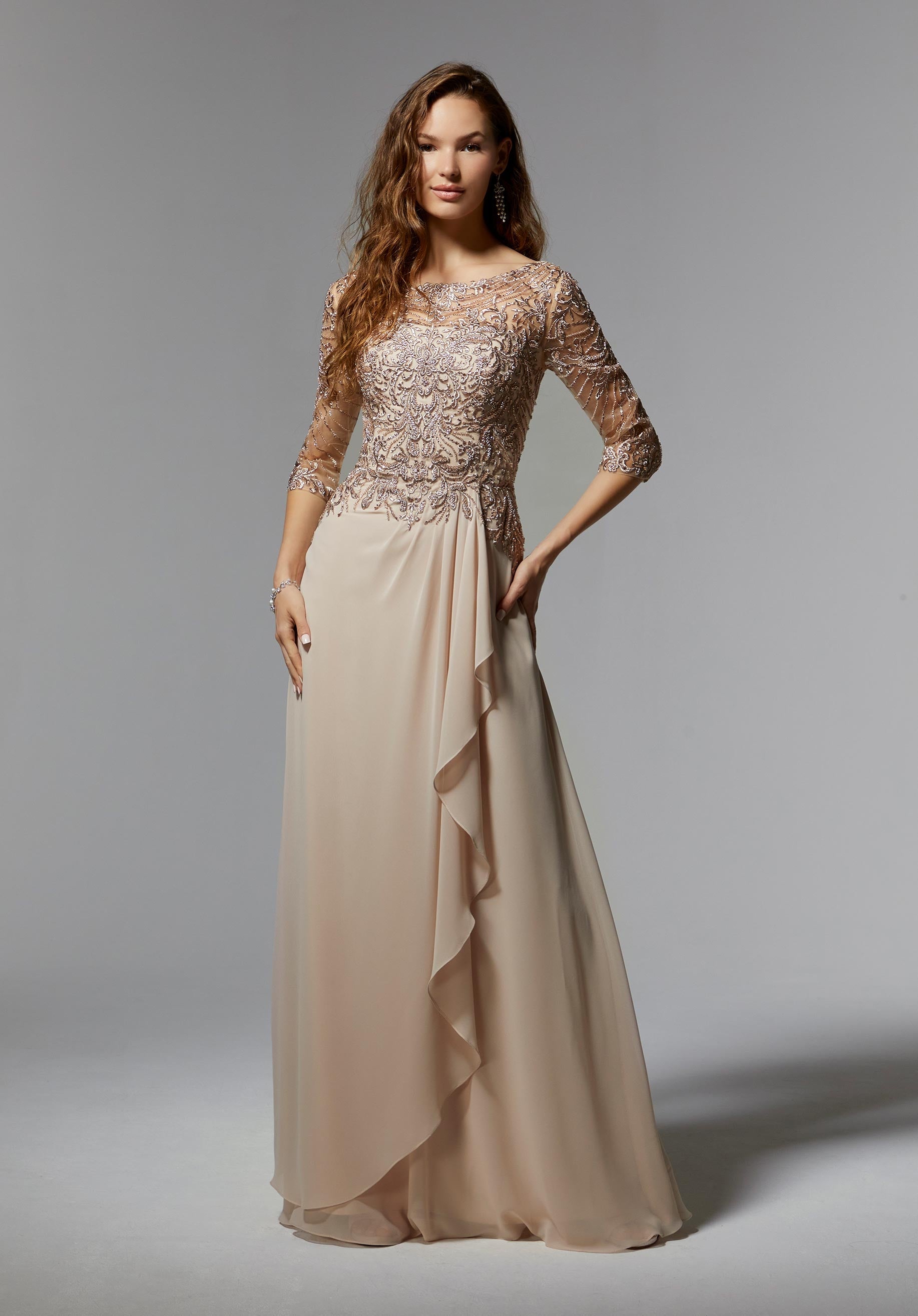 A-Line Evening Gown with Beaded Embroidered Bodice Morilee