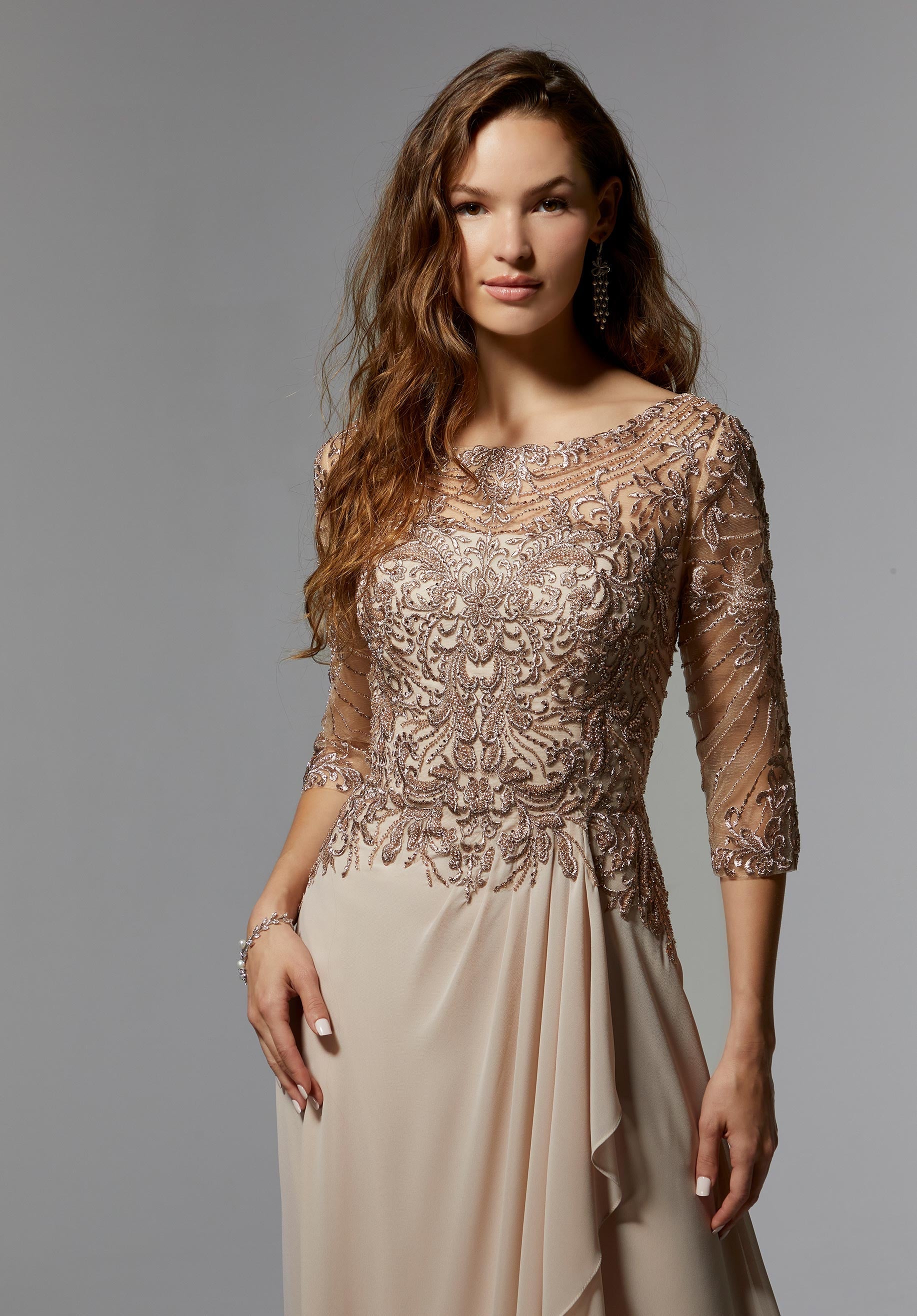 A-Line Evening Gown with Beaded Embroidered Bodice Morilee