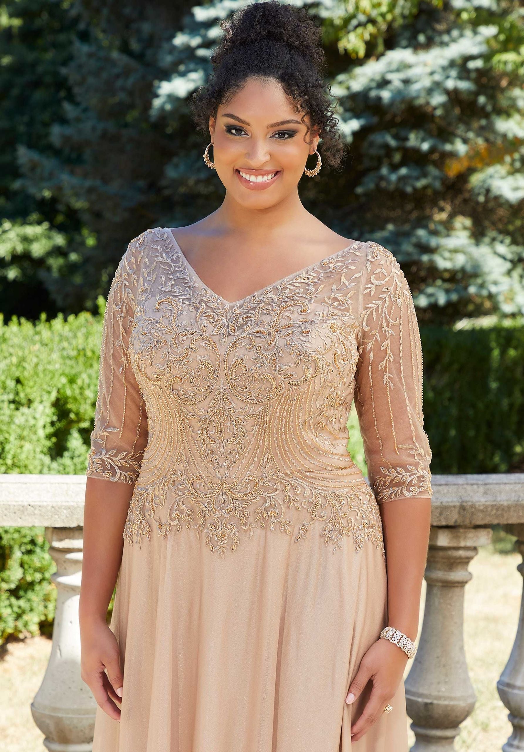 Metallic Mesh Evening Dress with Beading Morilee