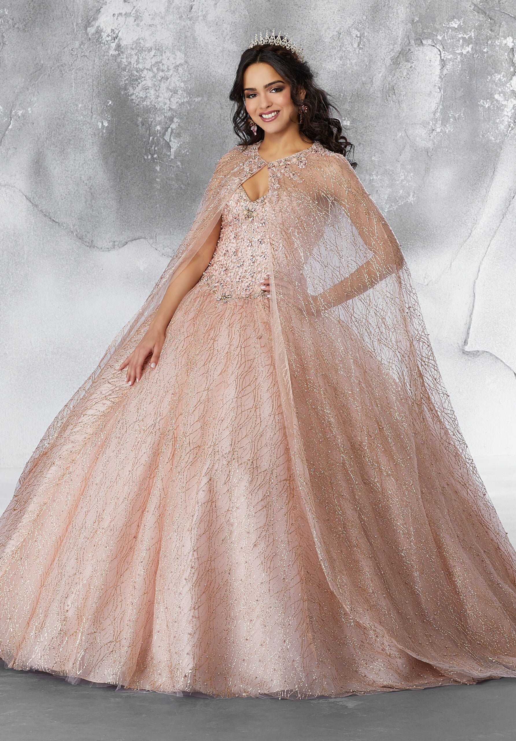 Beaded, Patterned Glitter Mesh Cape Madeline Gardner