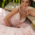 Crystal Beaded Lace Appliqués on a Tulle Over Chantilly Lace Ballgown Morilee