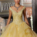 This Vizcaya Collection dress is available in purple, pink, and yellow.