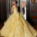 This Vizcaya Collection dress is available in purple, pink, and yellow.