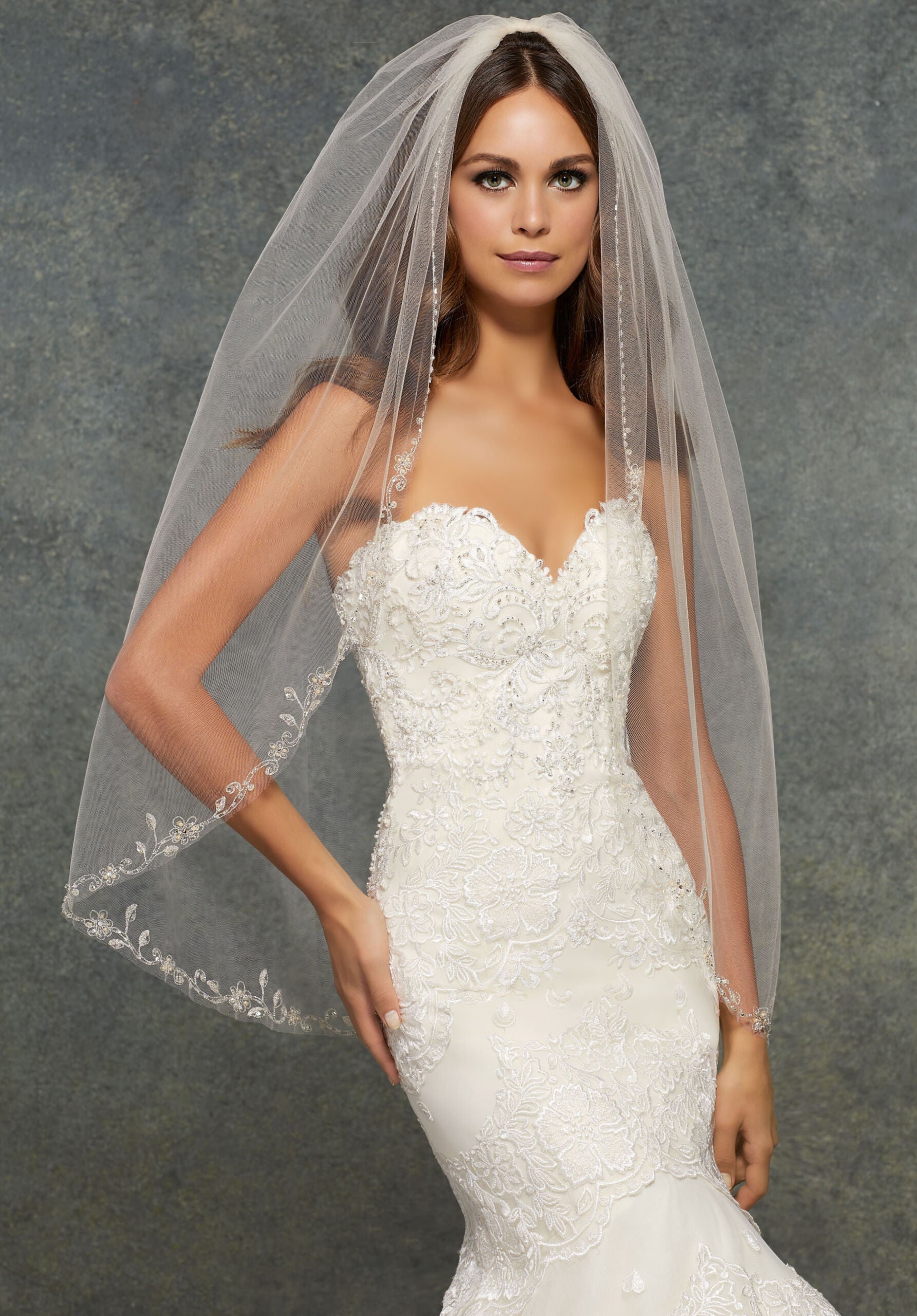 Veil with Embroidery Edge, Beaded with Pearls and Rhinestones Madeline Gardner
