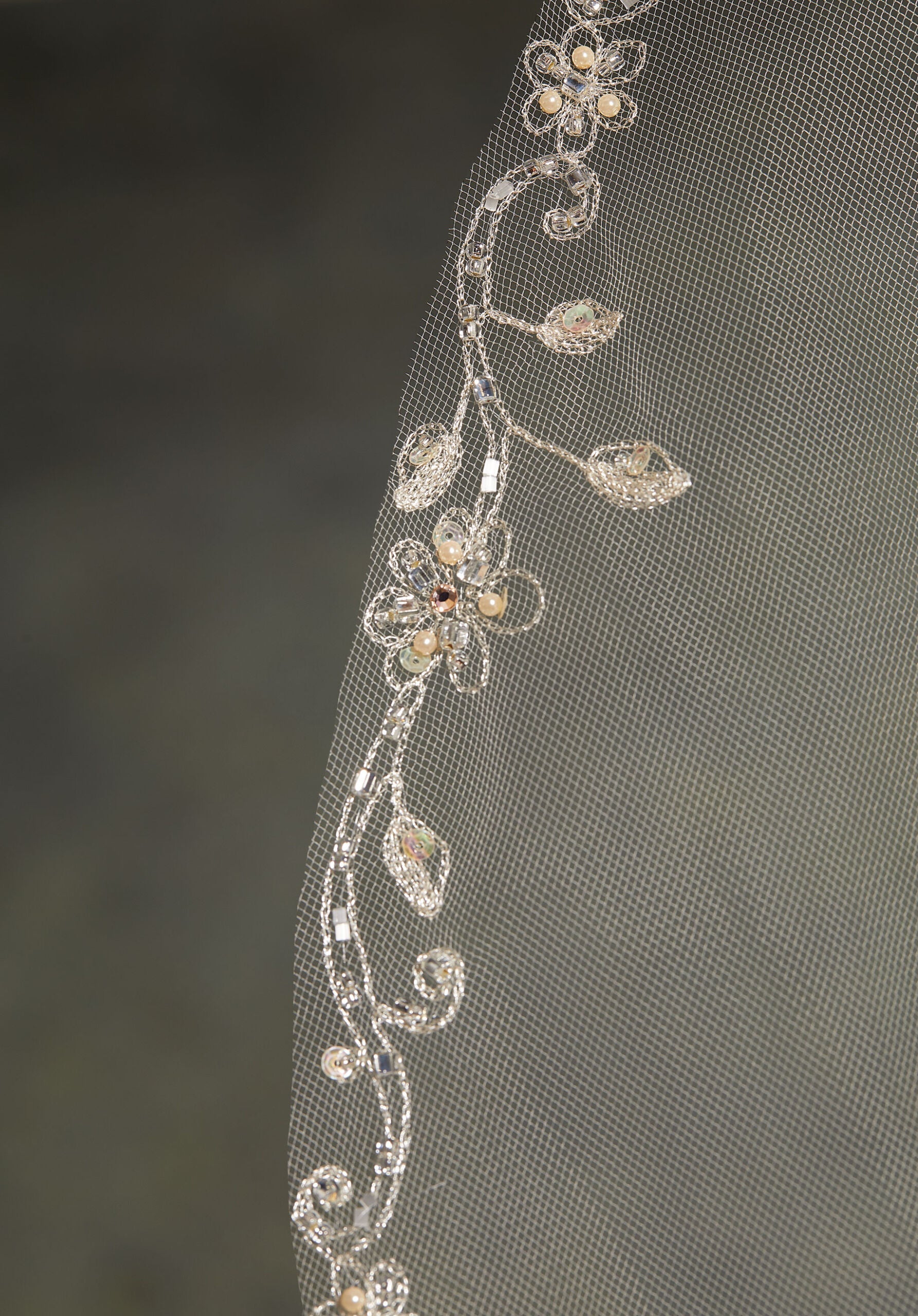 Veil with Embroidery Edge, Beaded with Pearls and Rhinestones Madeline Gardner