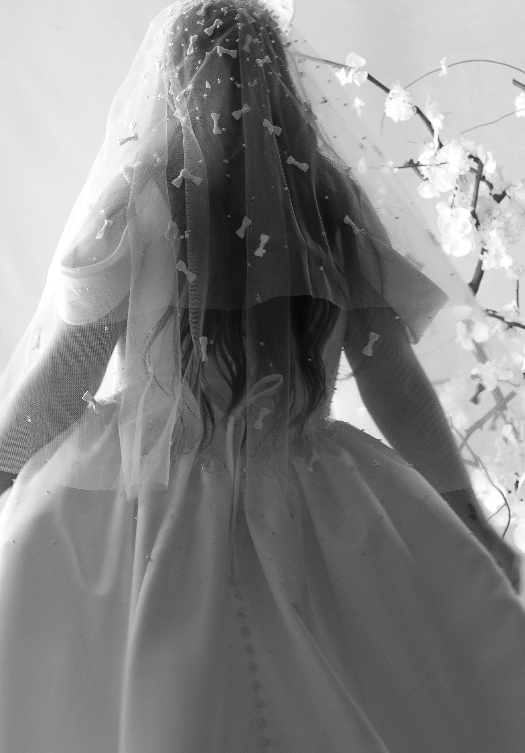 Pearl and Satin Bracelet Length Veil