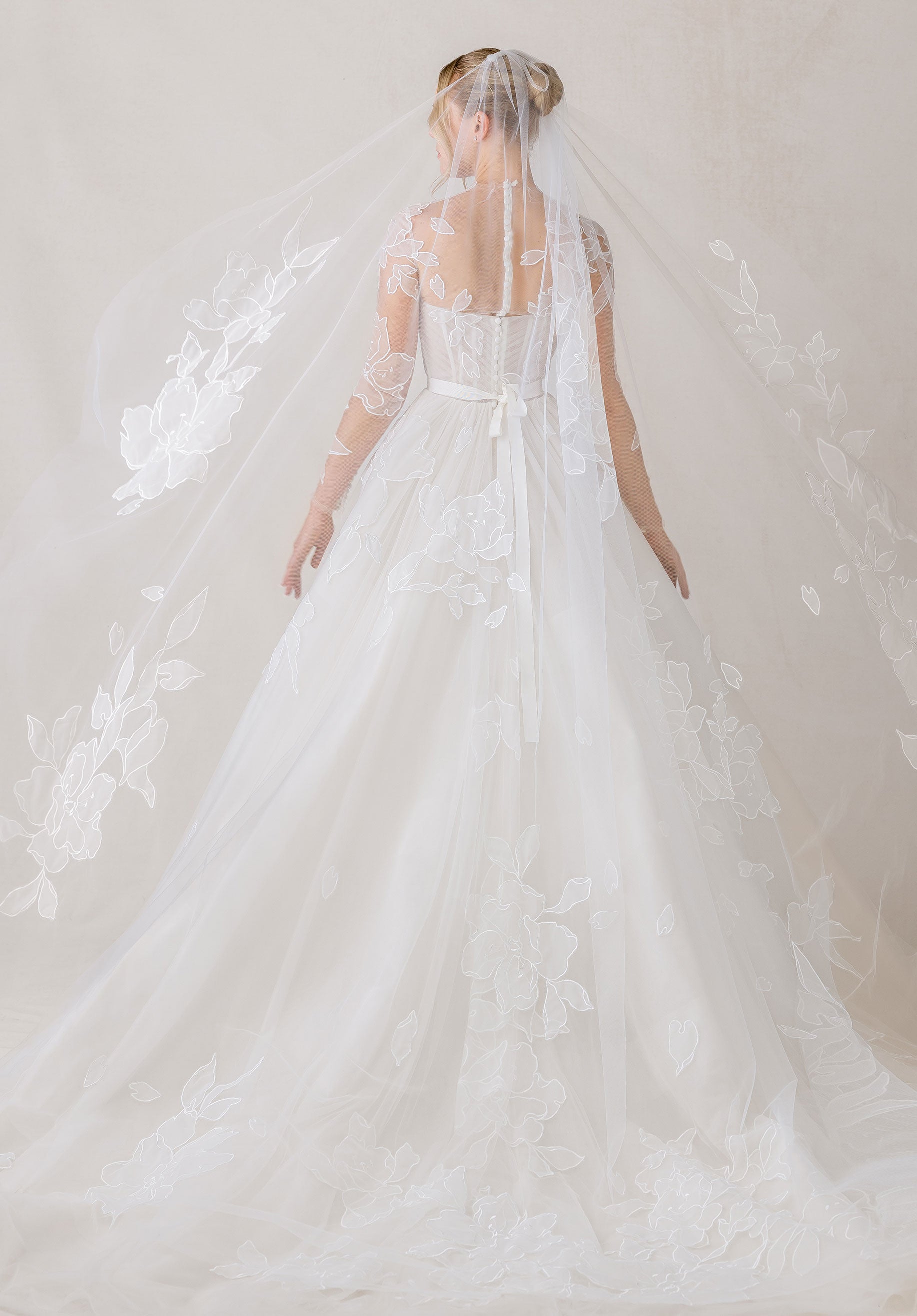 Floral Burnout Organza Cathedral Length Veil