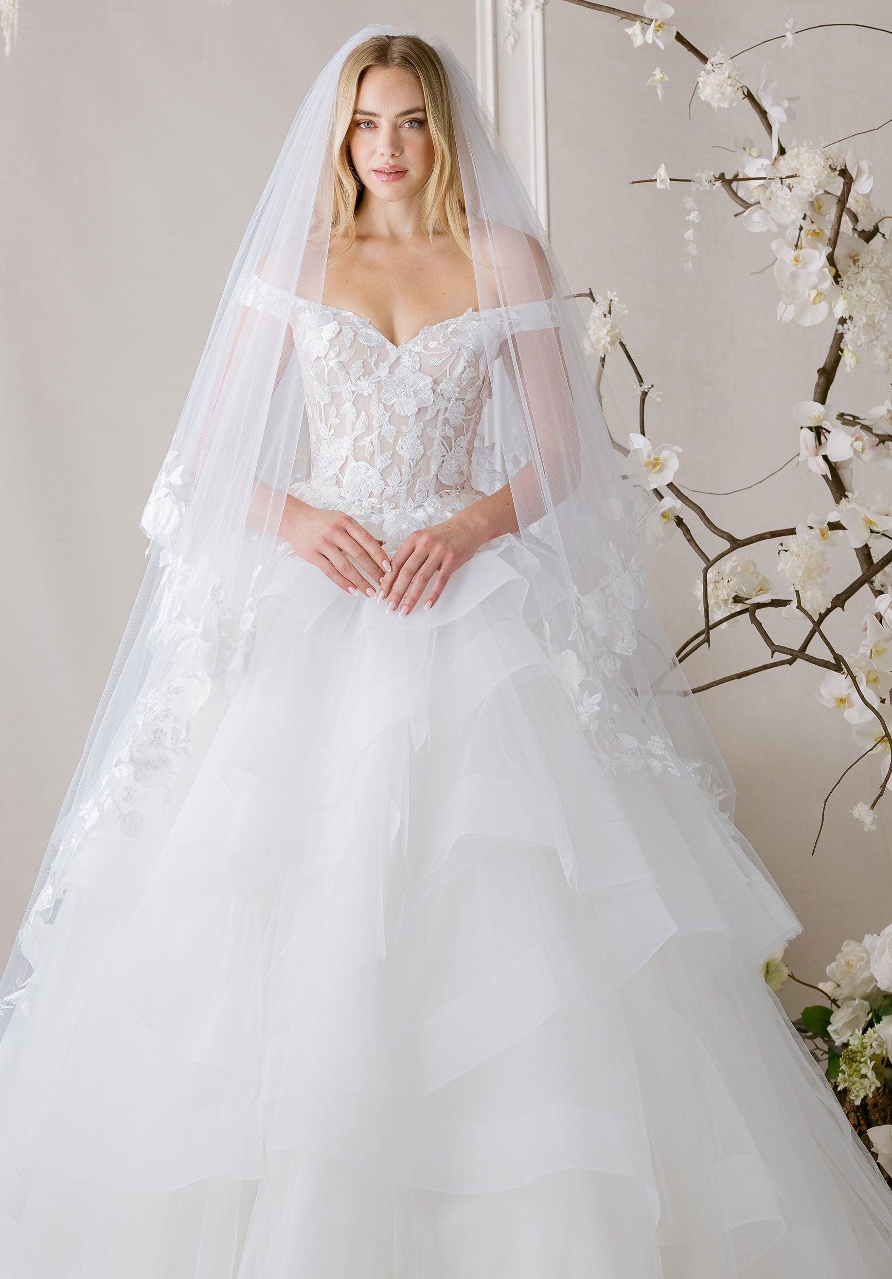 Threadwork Embroidered Cathedral Veil with Blusher