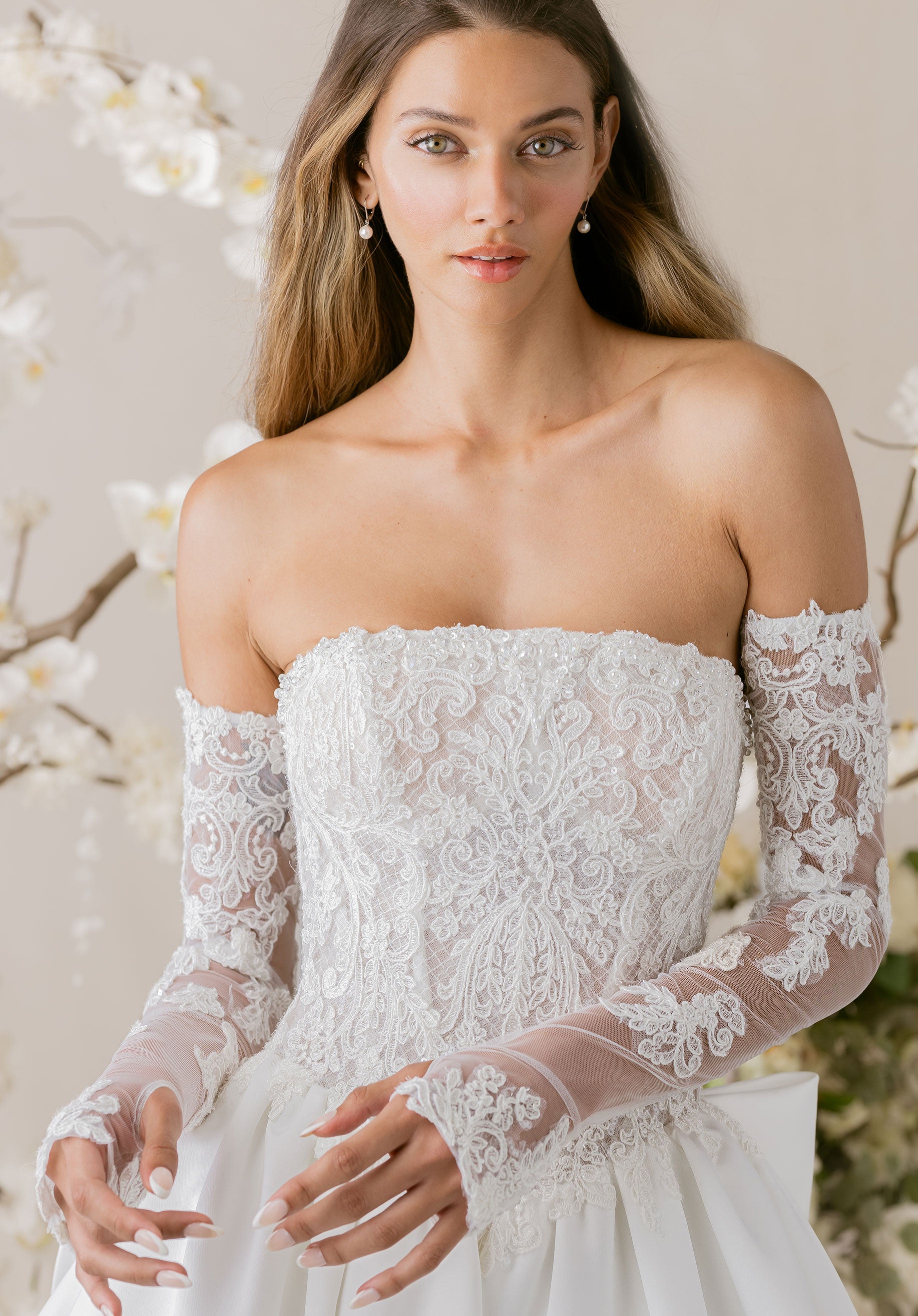 Lace Embroidered Tulle Long Sleeves
