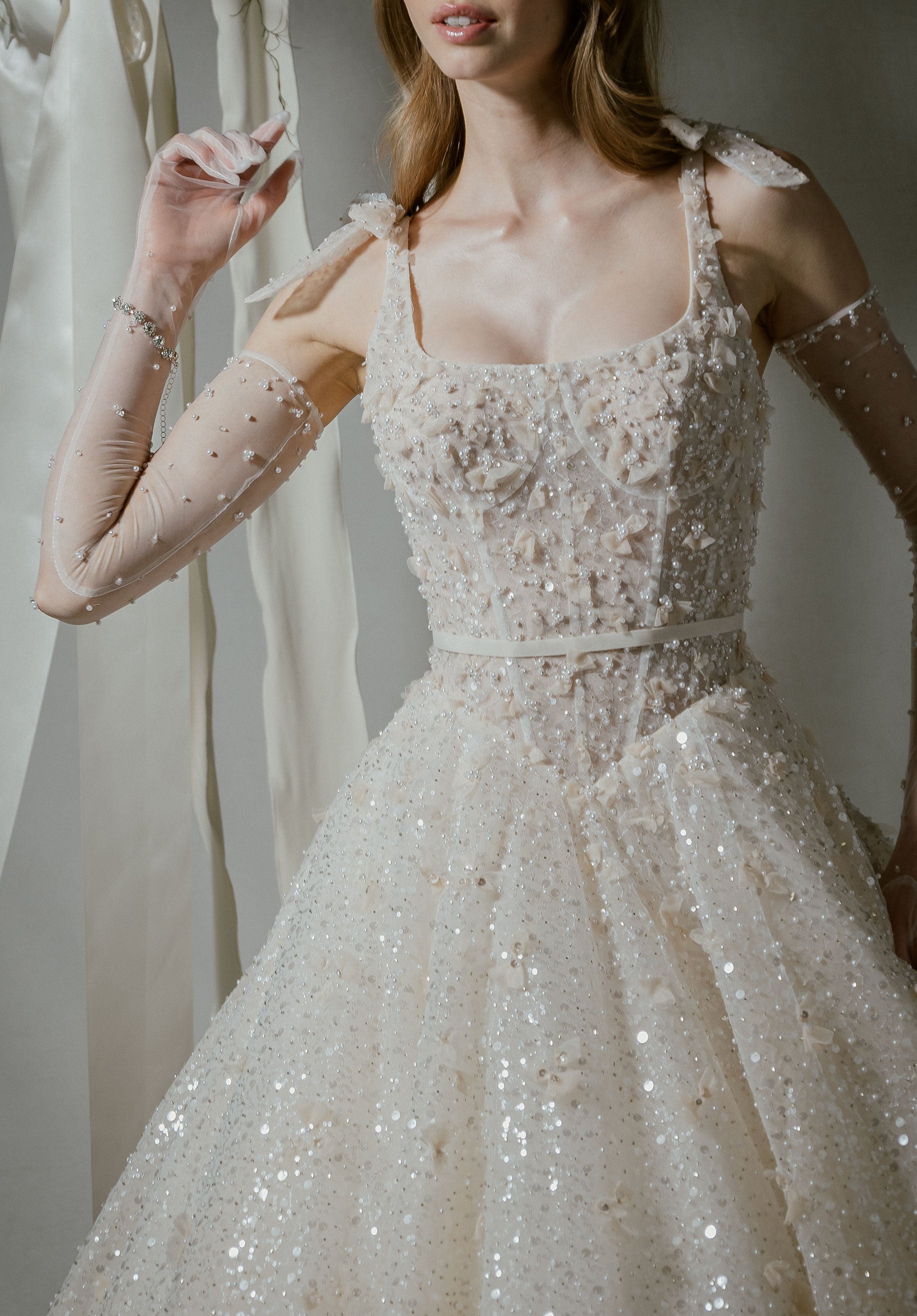 Sequin and Pearl Embroidered Gloves