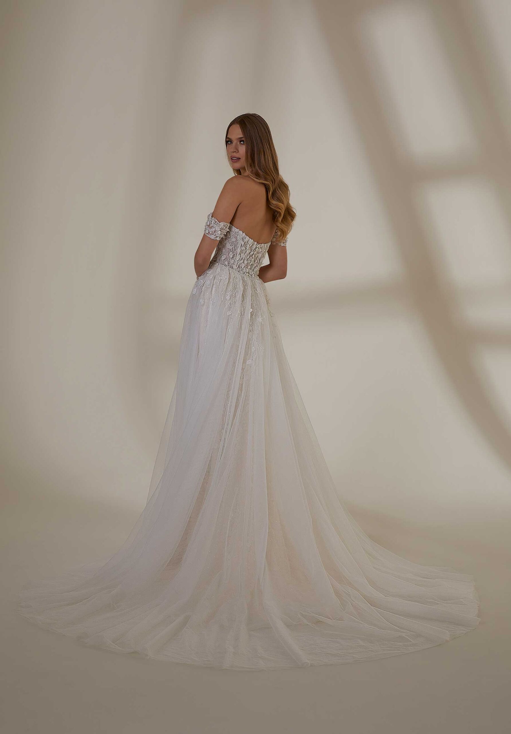 Overskirt with Pearl and Crystal Beaded Three-Dimensional Petals Madeline Gardner