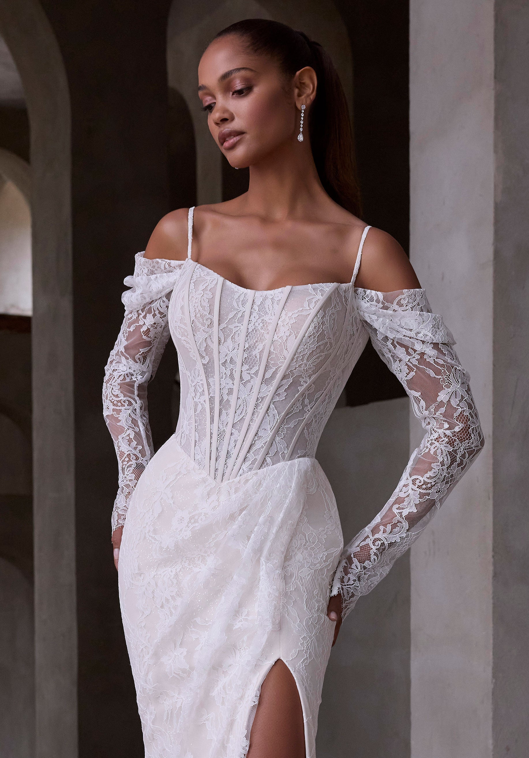 draped-lace-long-sleeves Morilee