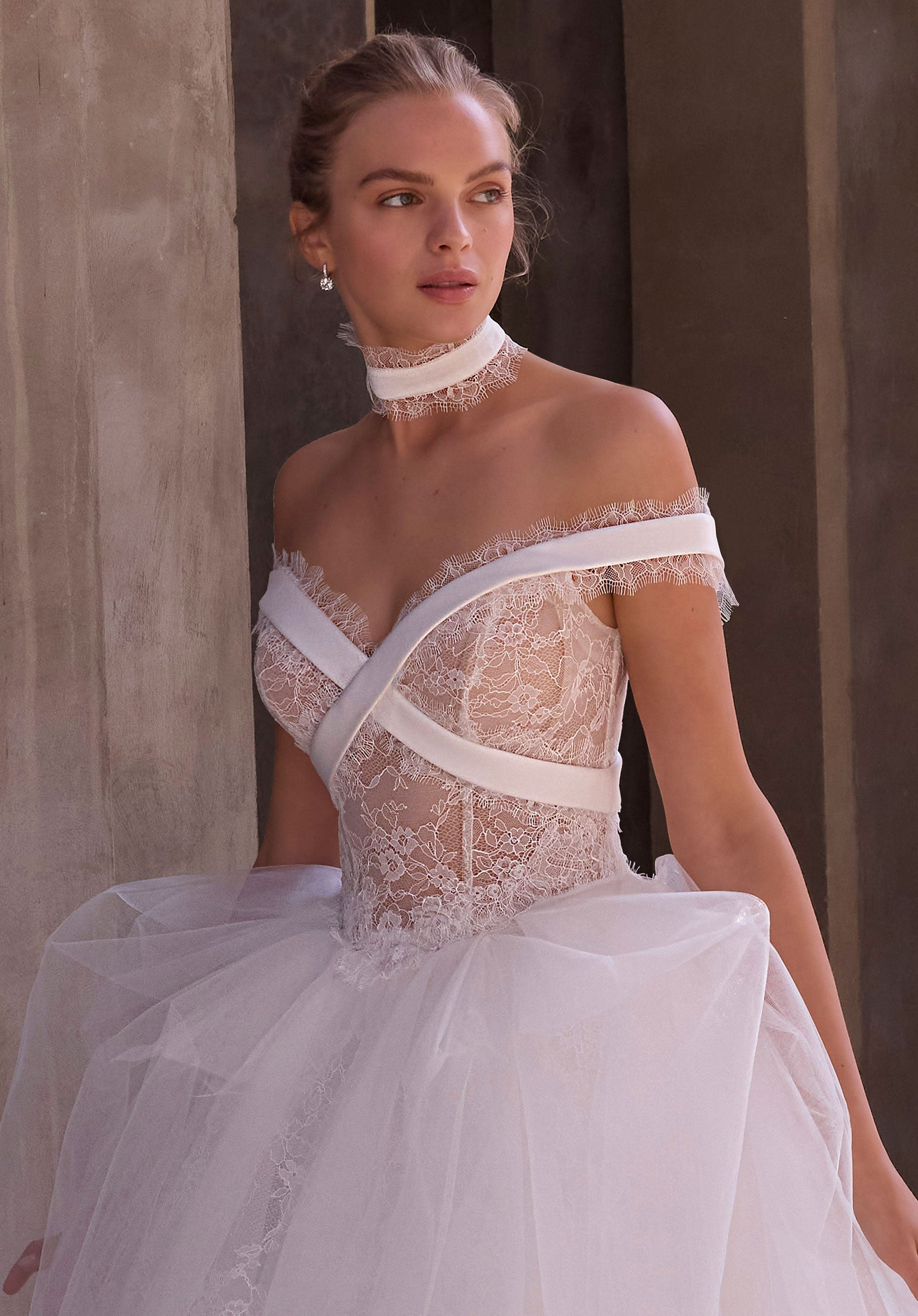 lace-and-satin-eyelash-hem-choker Morilee